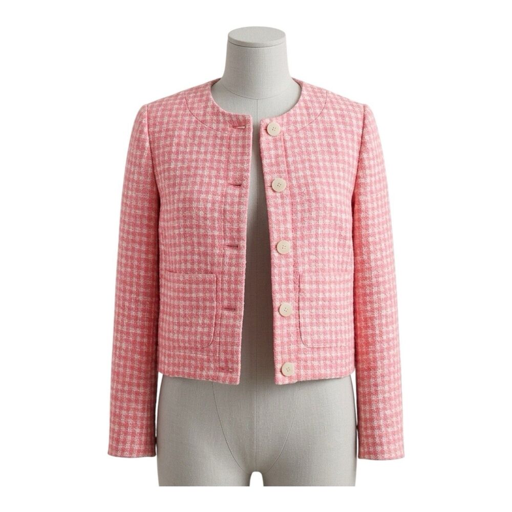 J.Crew Pink Tweed Houndstooth Lady Jacket Blazer Womens 16 New Preppy Old Money